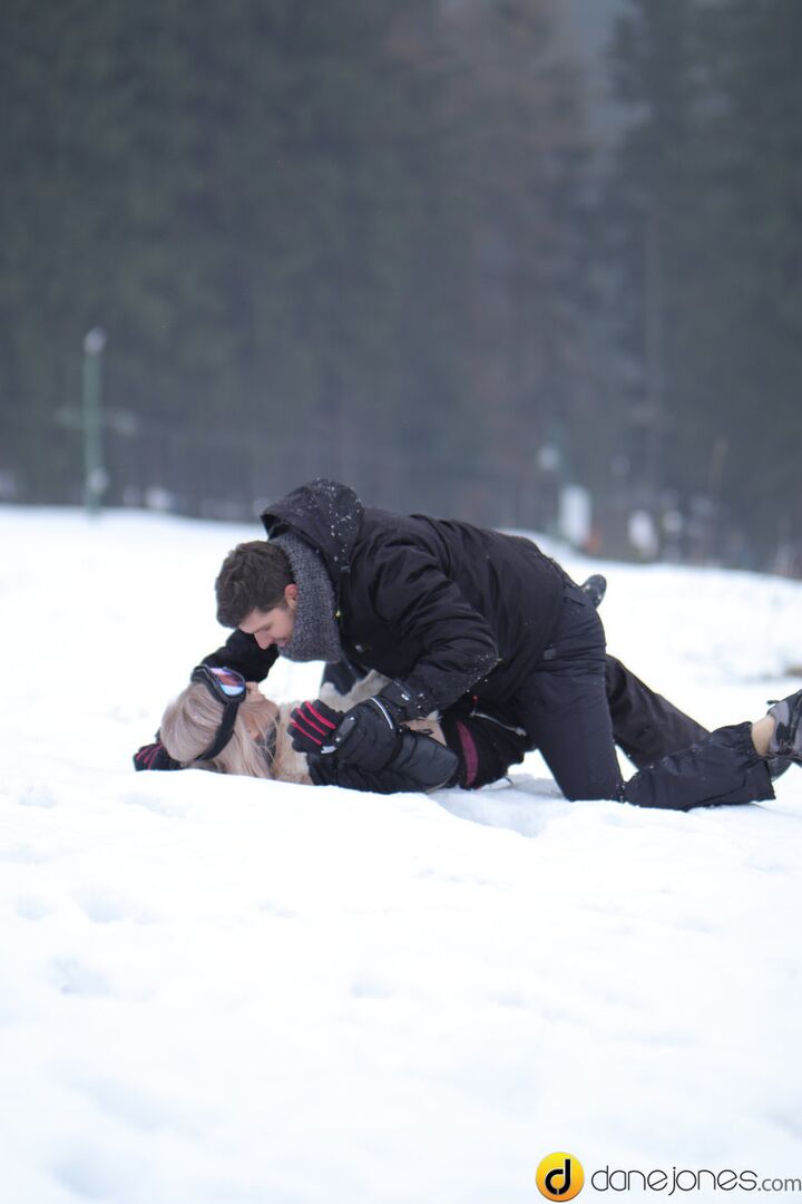 Passionate couple outdoor snow sex