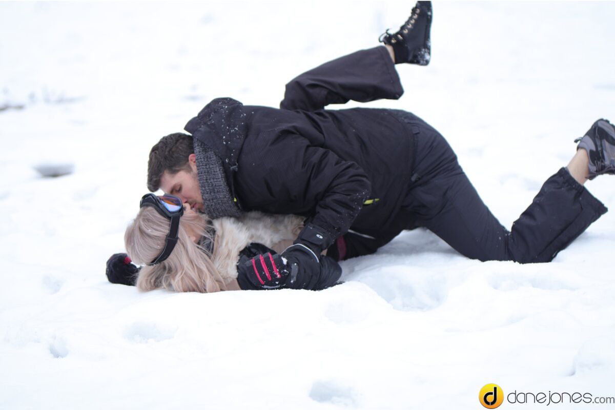 Passionate couple outdoor snow sex