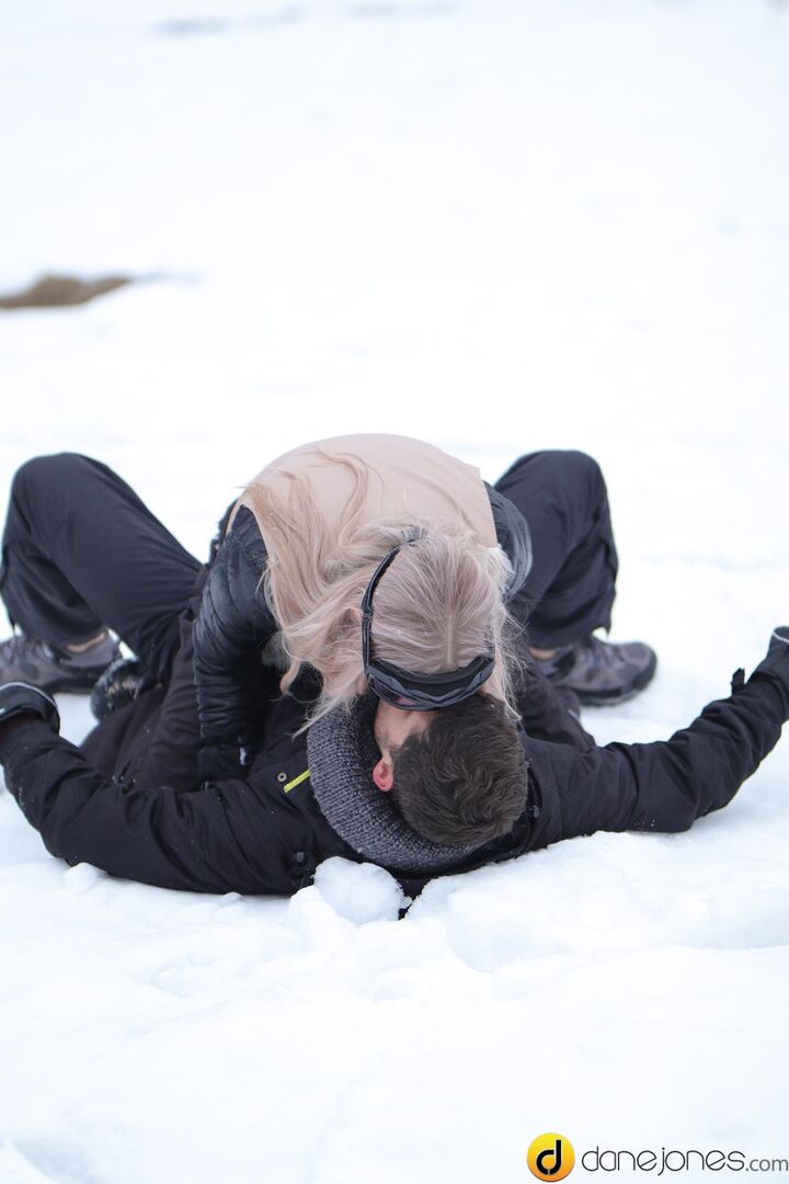 Passionate couple outdoor snow sex