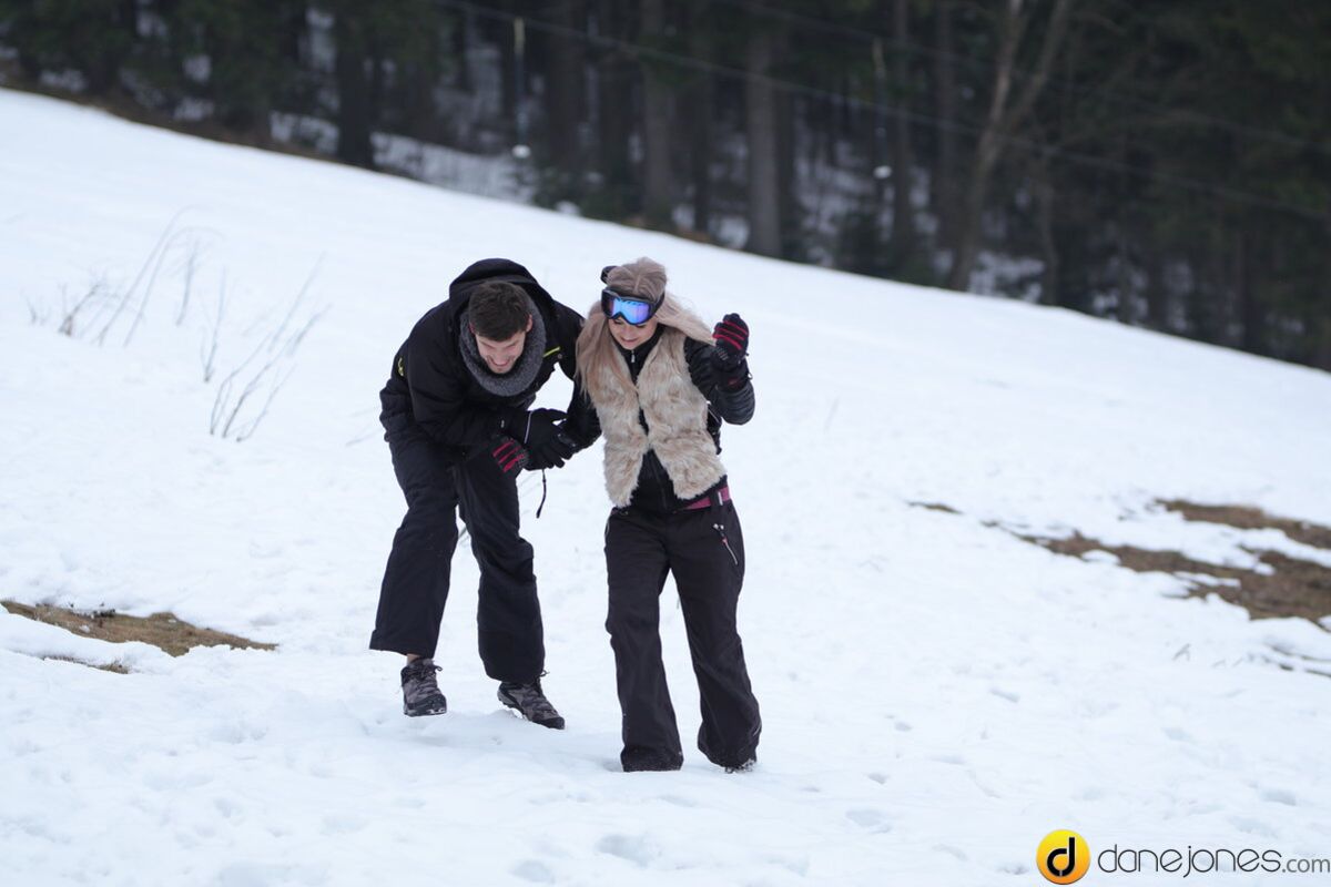 Passionate couple outdoor snow sex
