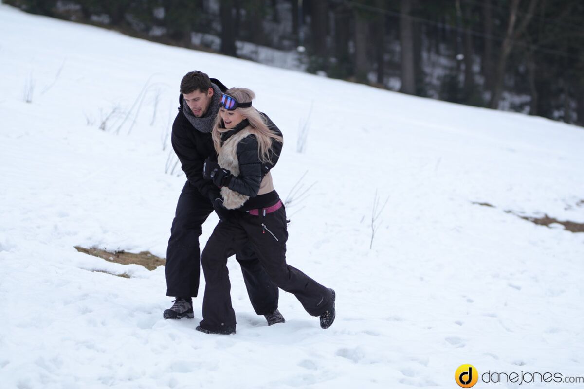 Passionate couple outdoor snow sex