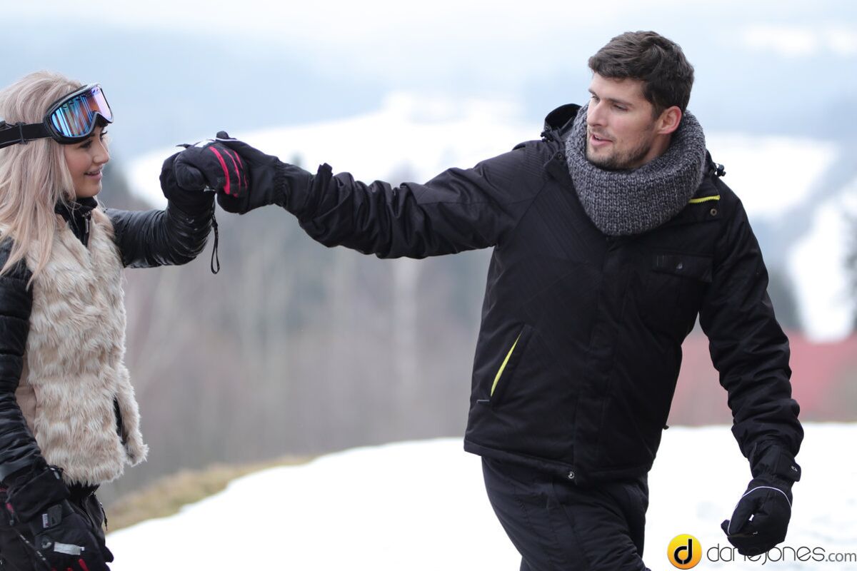 Passionate couple outdoor snow sex