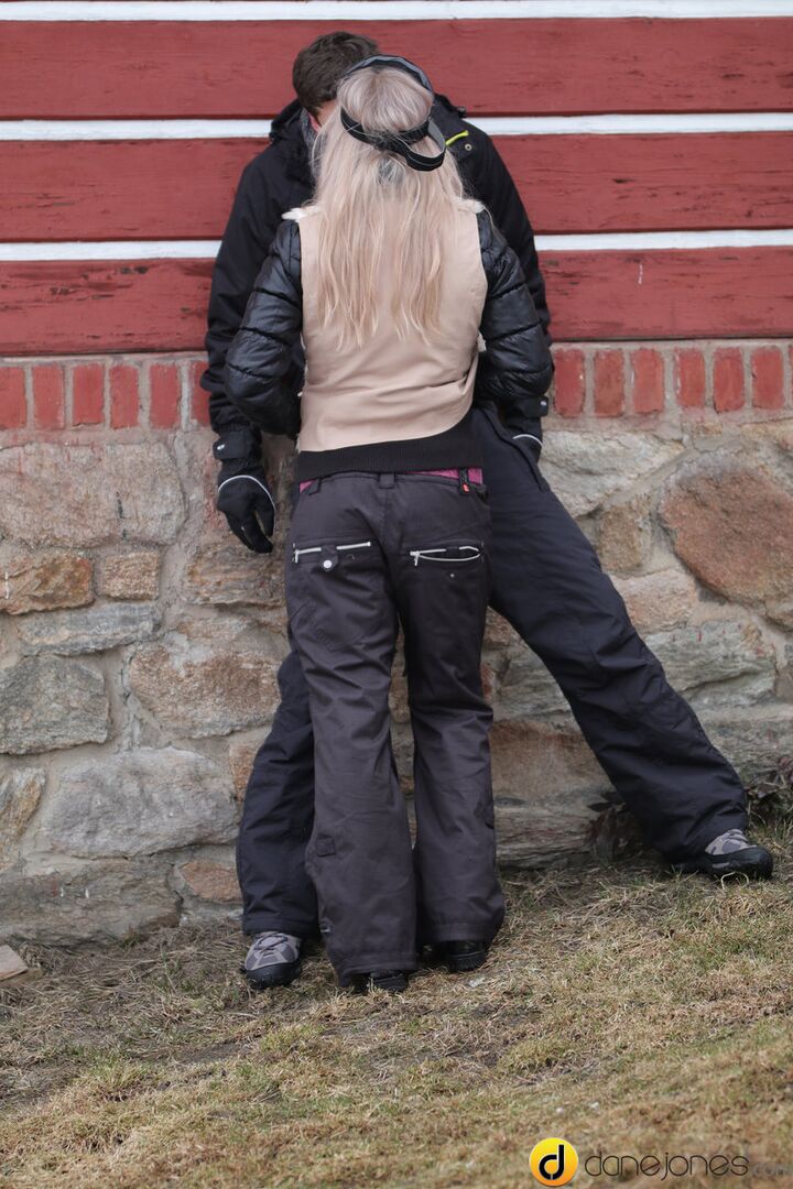 Passionate couple outdoor snow sex