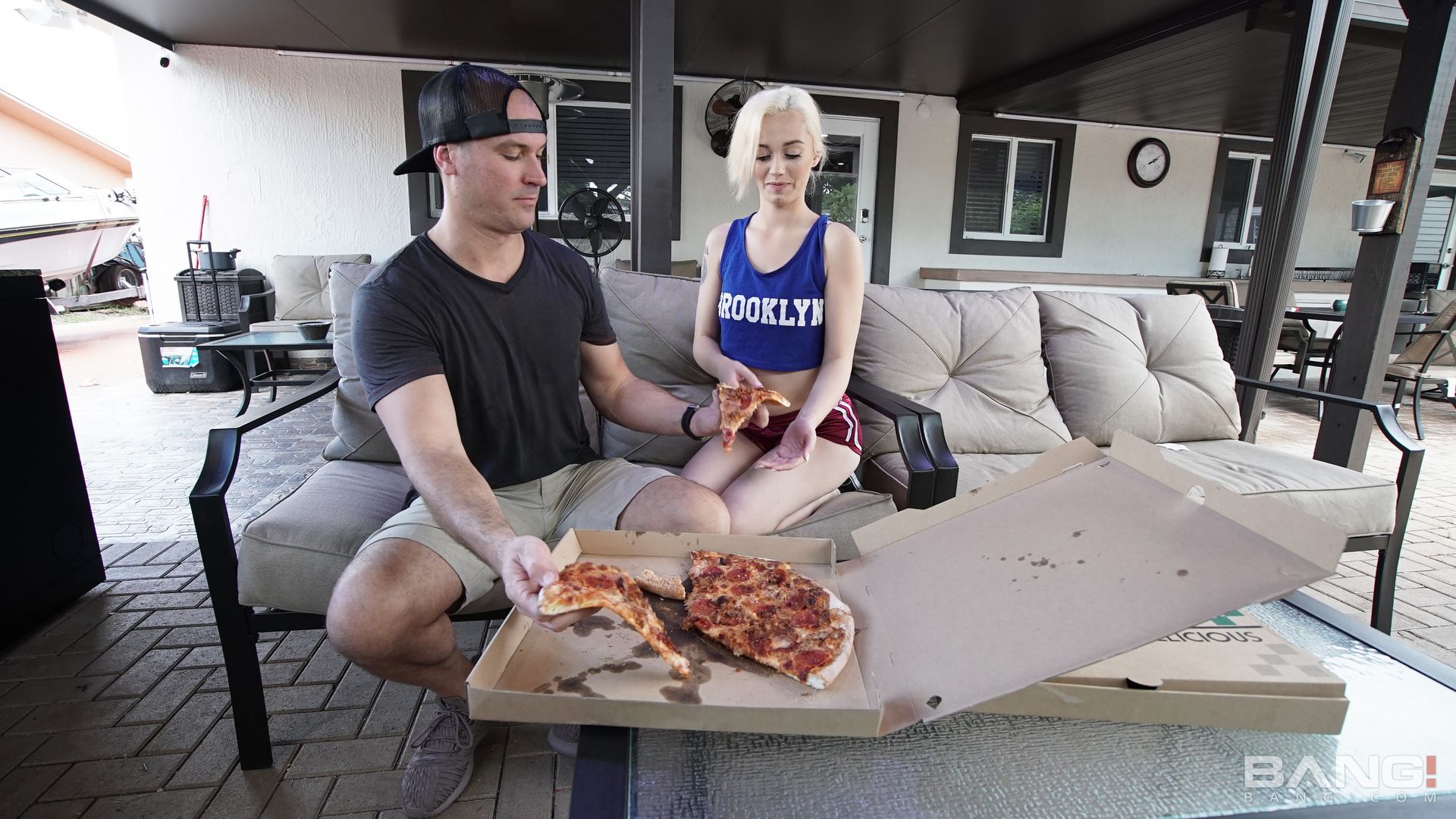 Megan Blue Brings Meat Lovers Pizza As An Appetizer Before She Gets Fucked