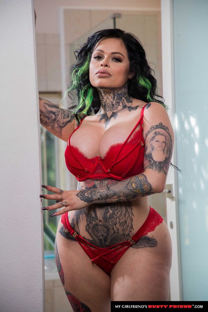 Busty tattooed Latina Xwife Karen seduces her friend's man with her big tits