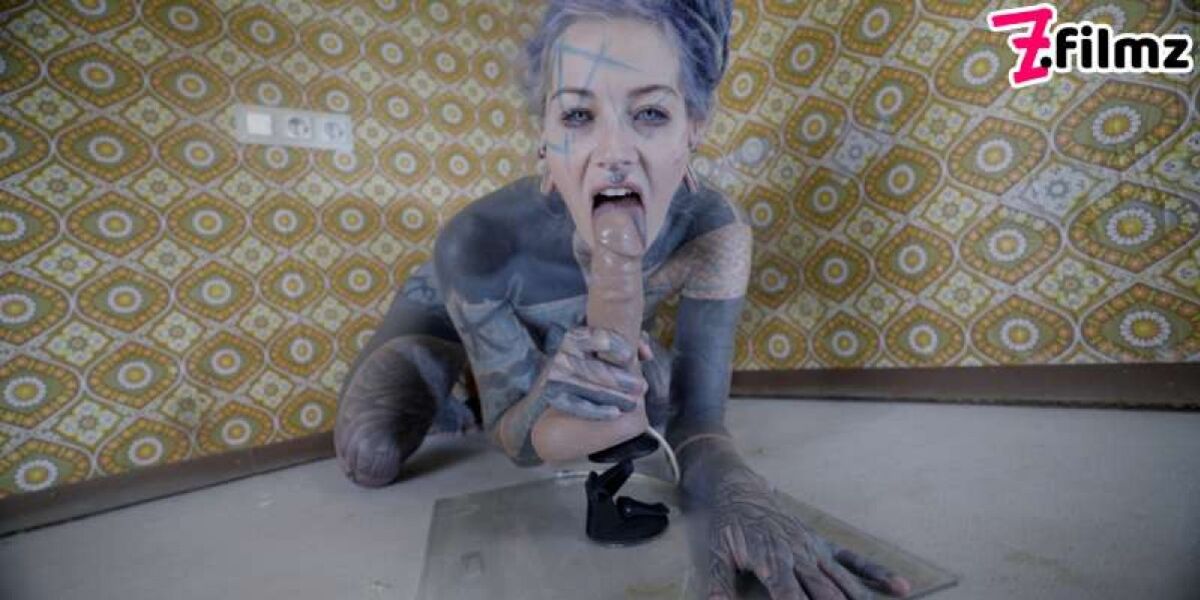 Alternative TATTOO model masturbating with big toy