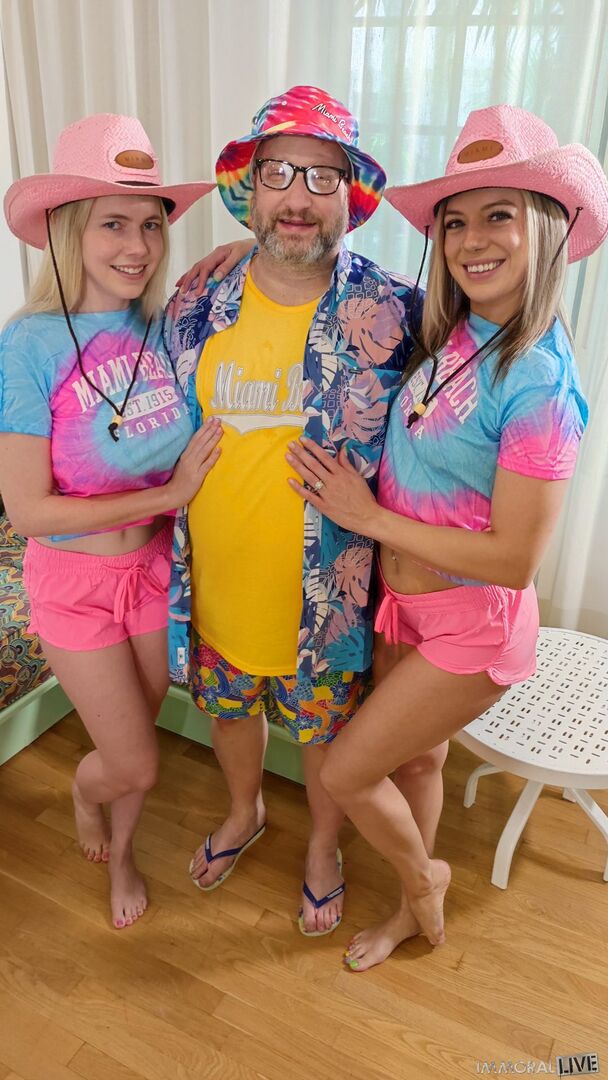 Chubby Teddy from Chicago Wins a Double Blowjob from Sexy Blondes Besties