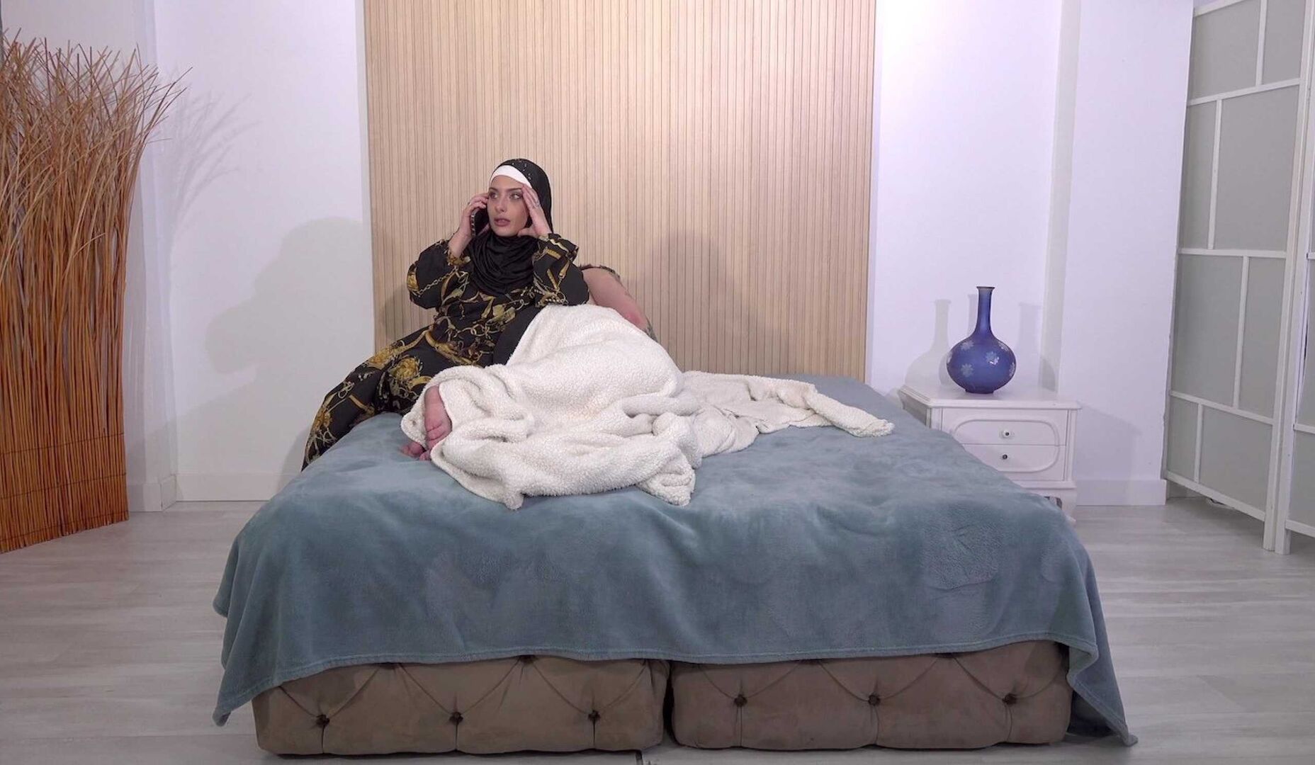 Sexy babe in hijab annoyed her husband