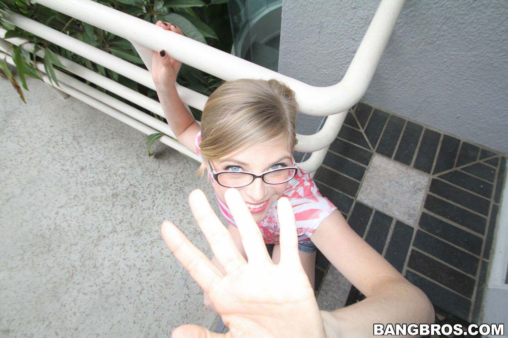 Petite white girl with glasses takes on big black dick
