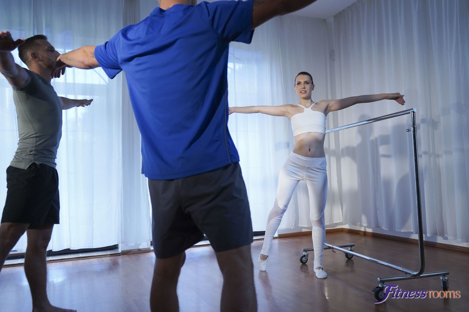 Ballet teacher threesome with hunks
