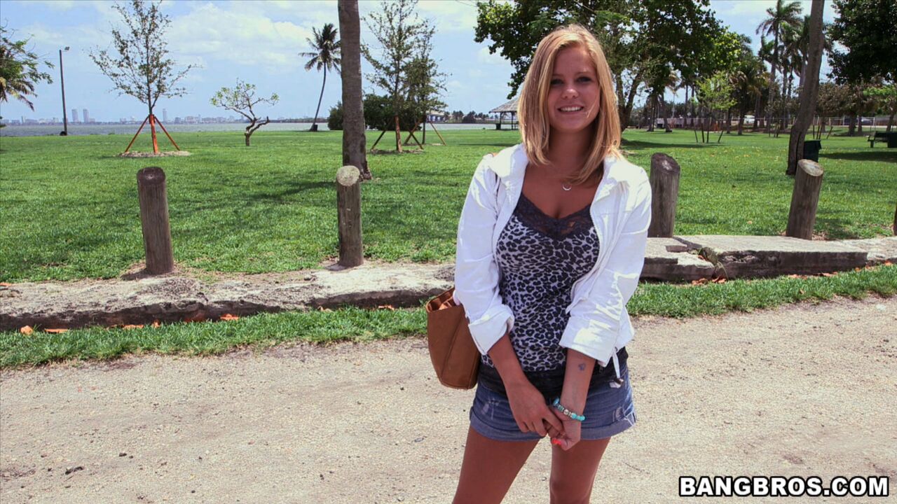 Blonde with big natural tits gets creampie on BangBus