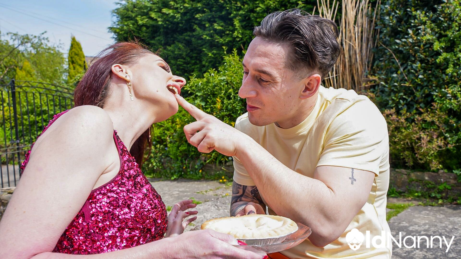 IN RETURN FOR THE PIE, SHE GETS A GIANT COCK IN HER THROAT AND PUSSY