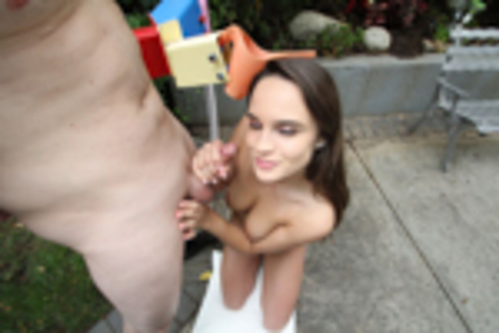 Nice handjob outside by a college teen