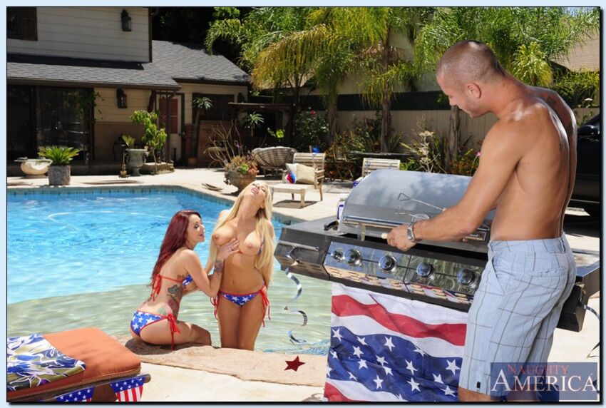 Blonde Monique Alexander fucking in the pool with her tits