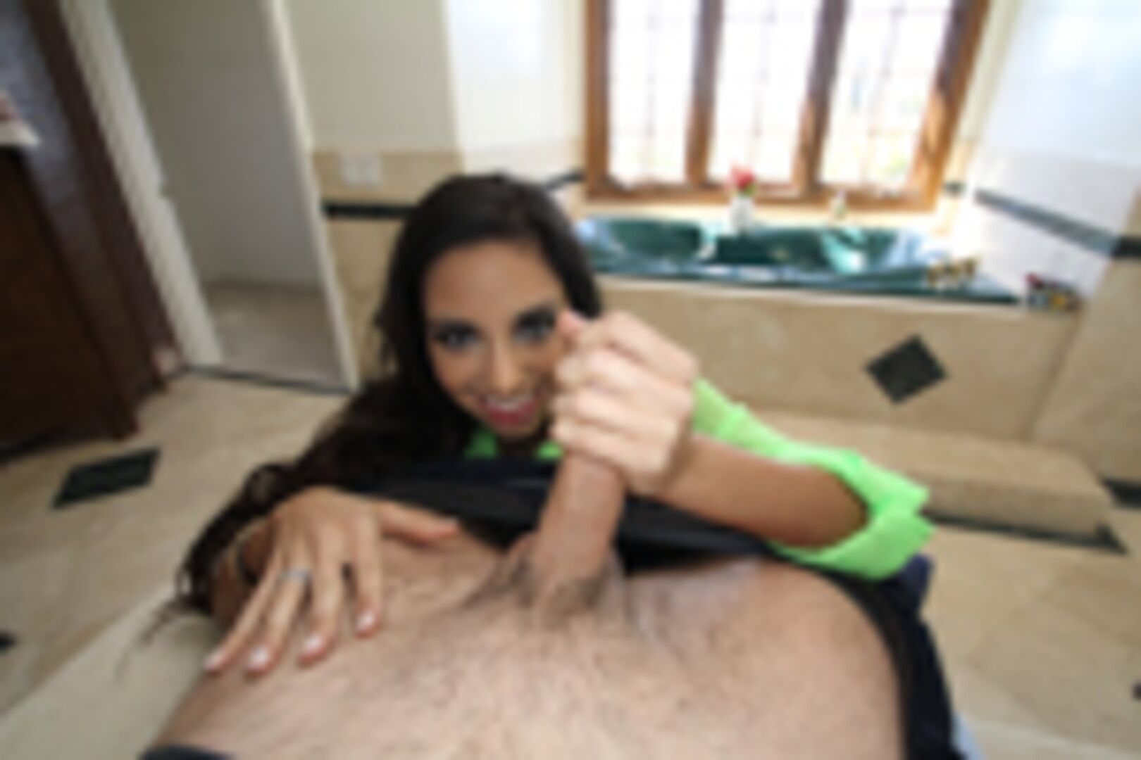 She jerks him off till he cums all over her tits