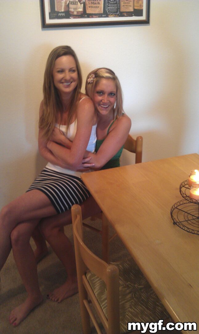 Blonde on Blonde Fucking Each other With Double-Head Dildo.