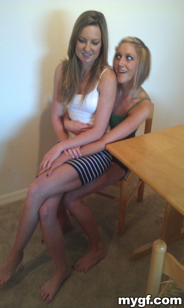 Blonde on Blonde Fucking Each other With Double-Head Dildo.