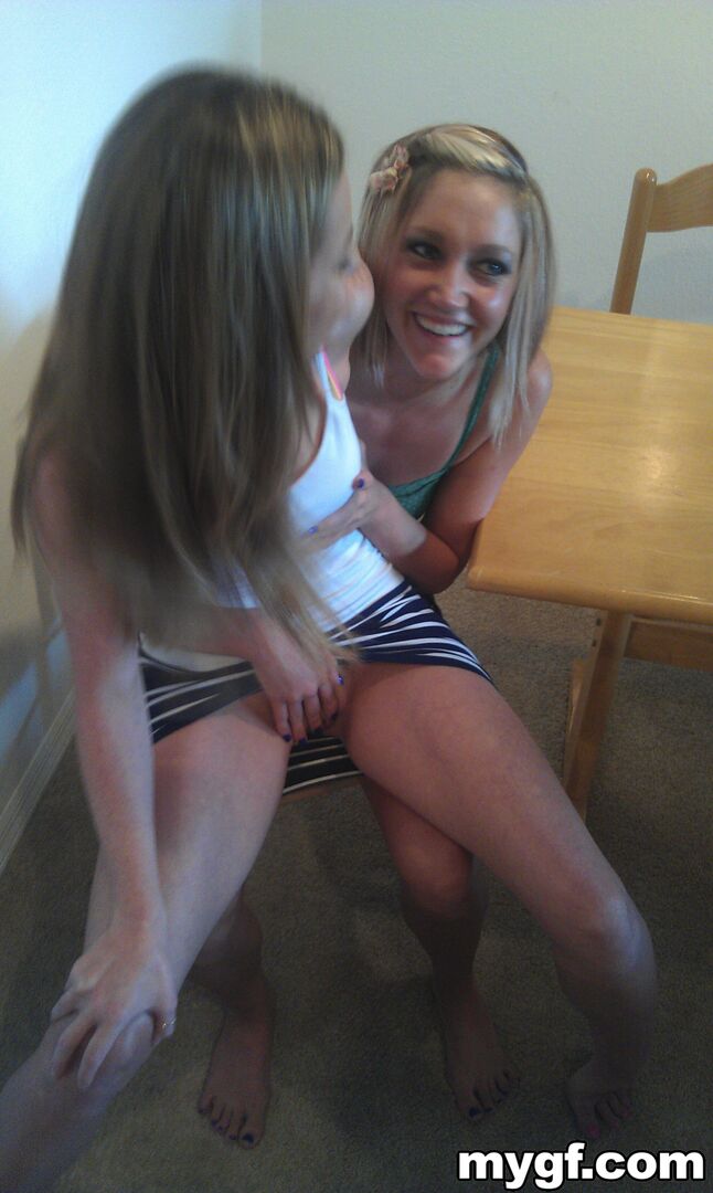 Blonde on Blonde Fucking Each other With Double-Head Dildo.