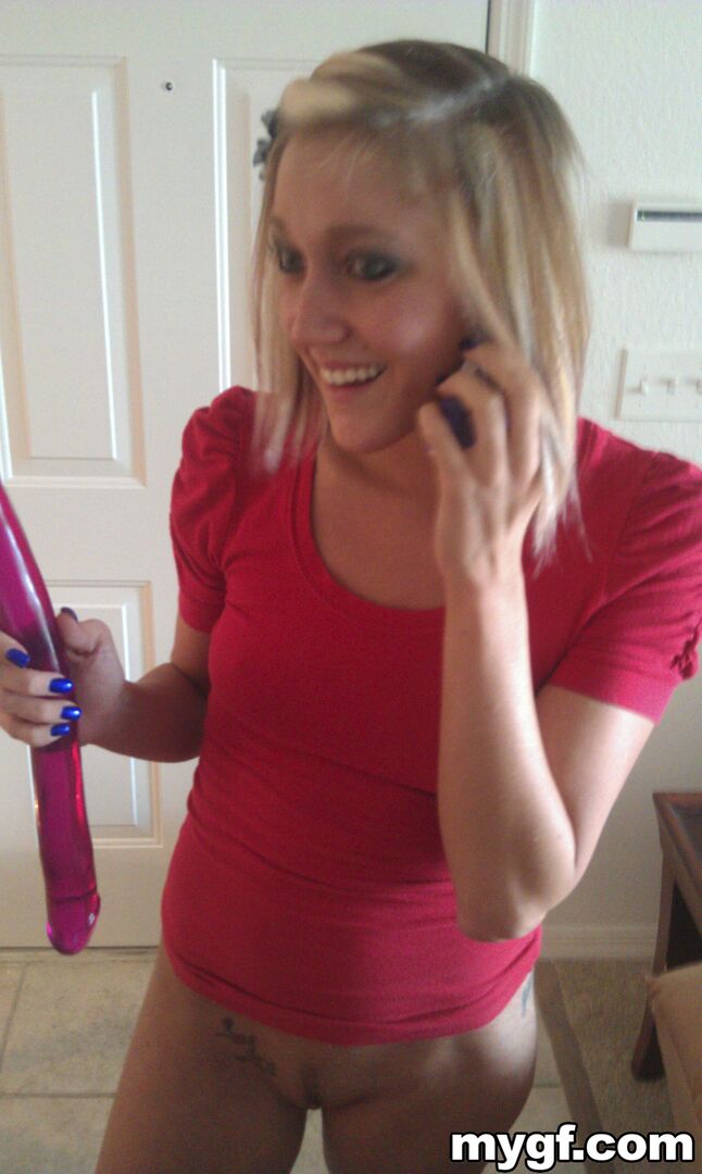 Blonde on Blonde Fucking Each other With Double-Head Dildo.