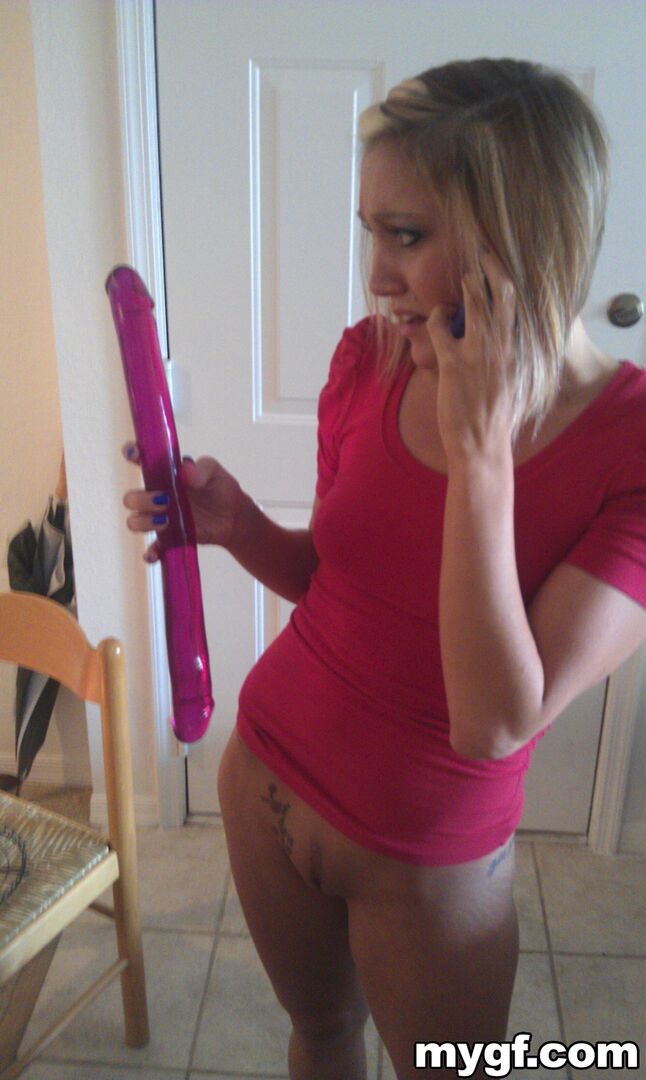 Blonde on Blonde Fucking Each other With Double-Head Dildo.