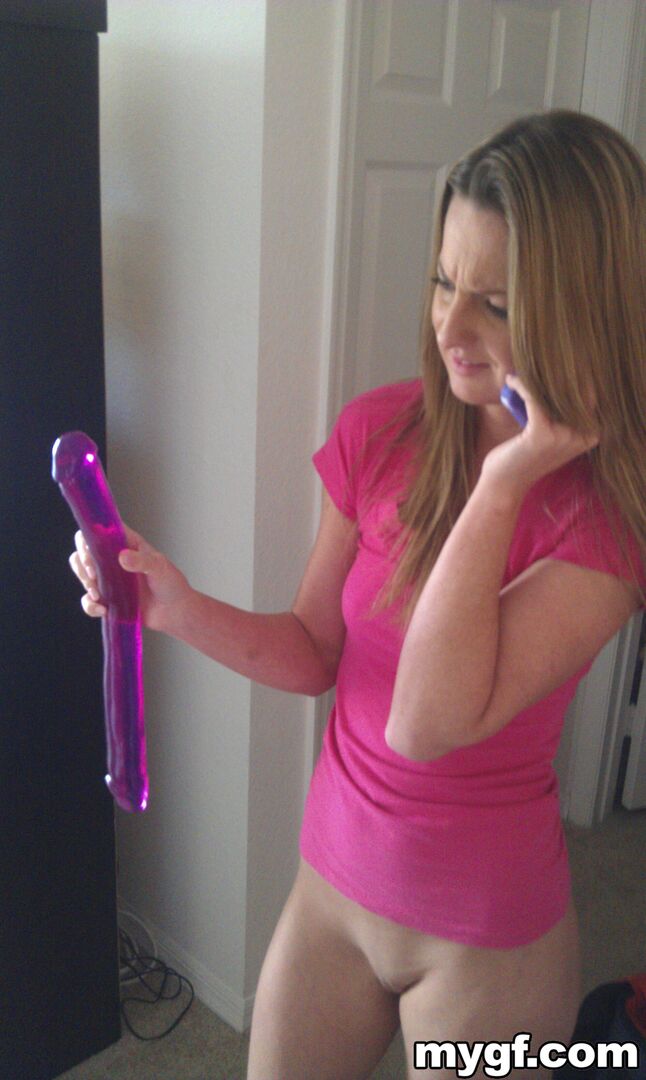 Blonde on Blonde Fucking Each other With Double-Head Dildo.