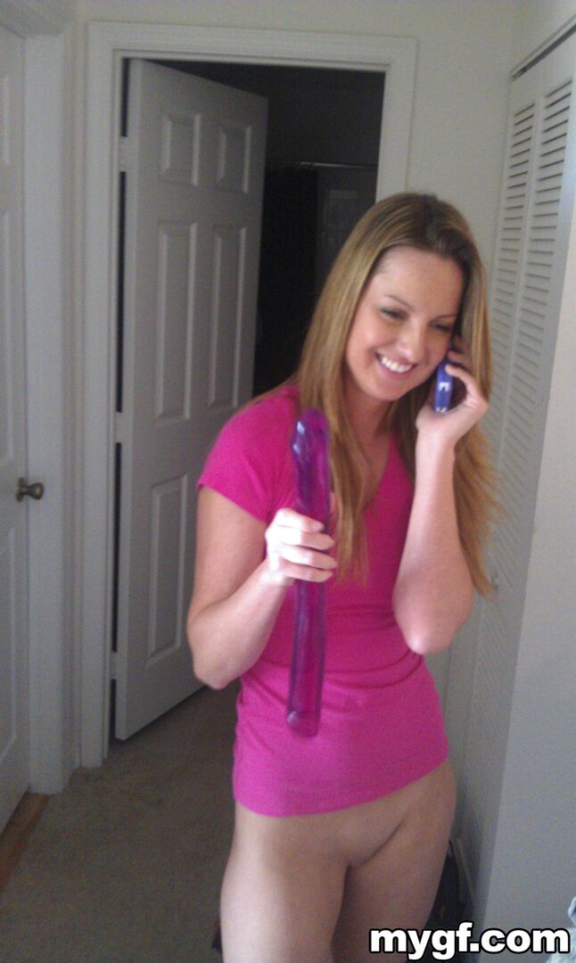 Blonde on Blonde Fucking Each other With Double-Head Dildo.