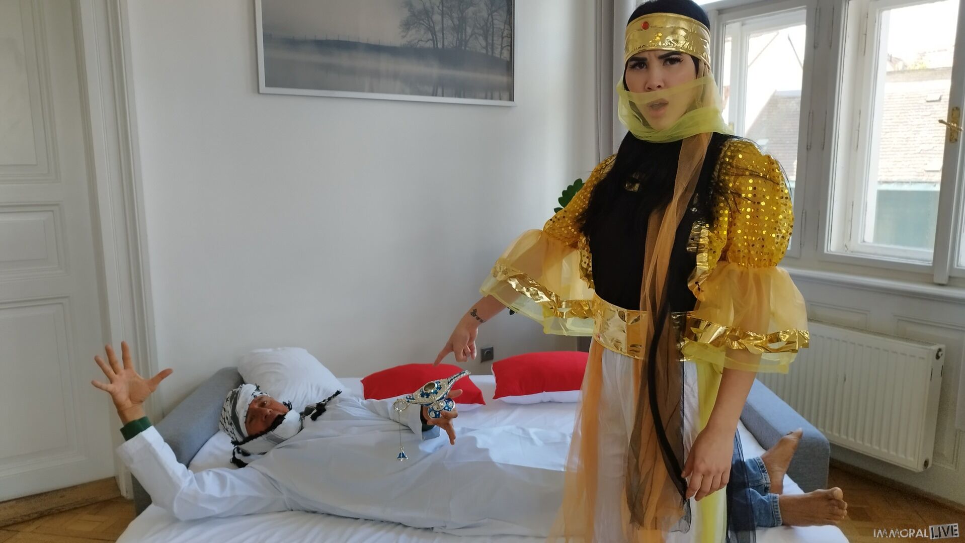 Exotic Genie Demands Big Dick DP Threesome - Part One