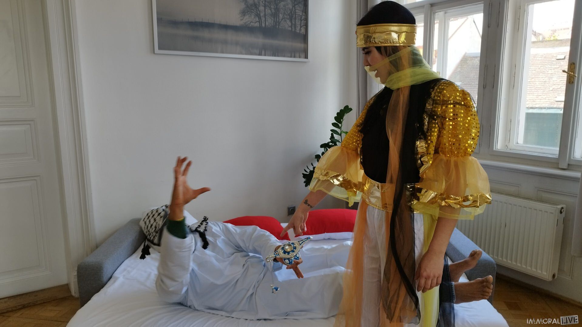 Exotic Genie Demands Big Dick DP Threesome - Part One
