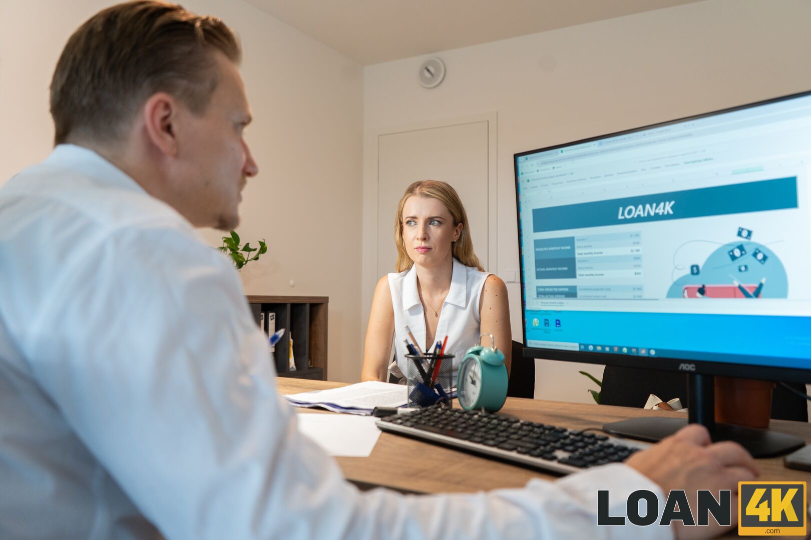 Pervy Loan Shark Almost Got Caught with Horny Client