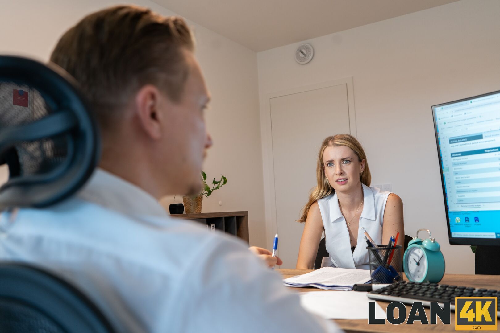 Pervy Loan Shark Almost Got Caught with Horny Client