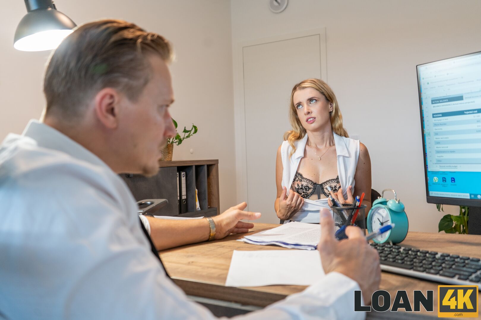 Pervy Loan Shark Almost Got Caught with Horny Client
