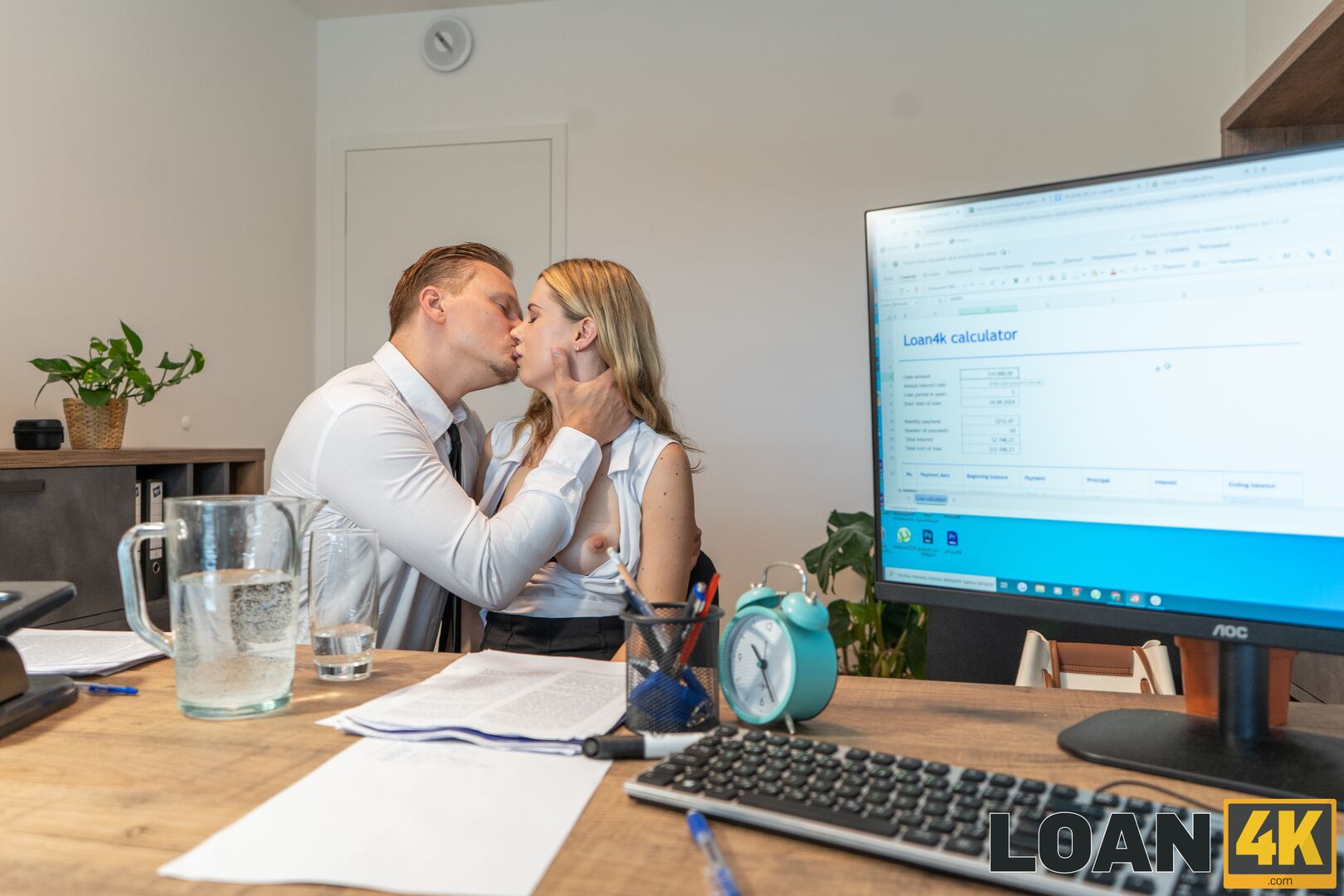 Pervy Loan Shark Almost Got Caught with Horny Client
