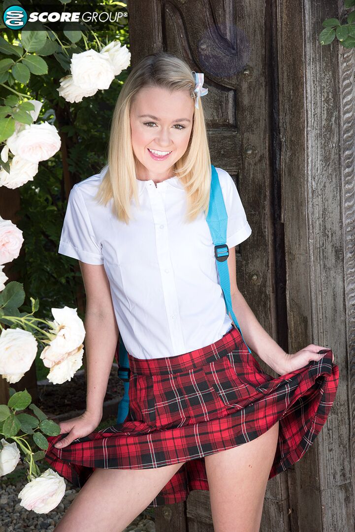 Schoolgirl Kenzie Kai Flashes Her Flat Chest and Cums for the Camera