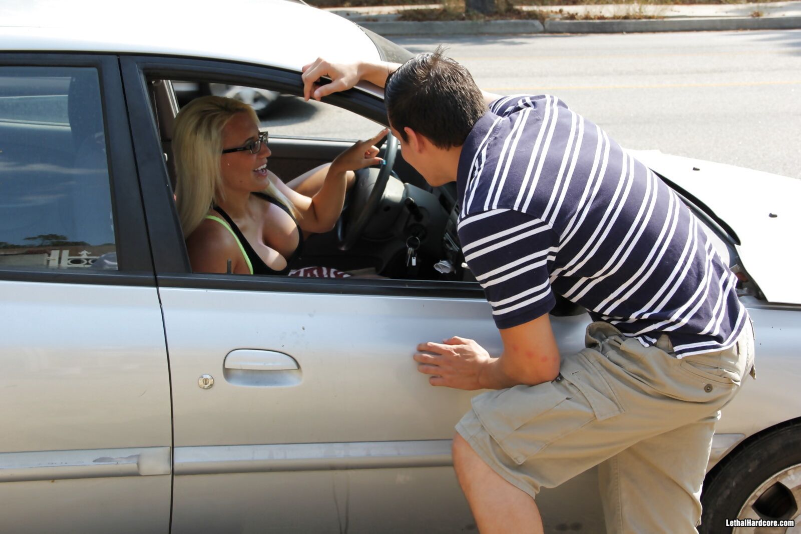 A Hot Chick Is Driving In A Bikini And Is Horny While Driving
