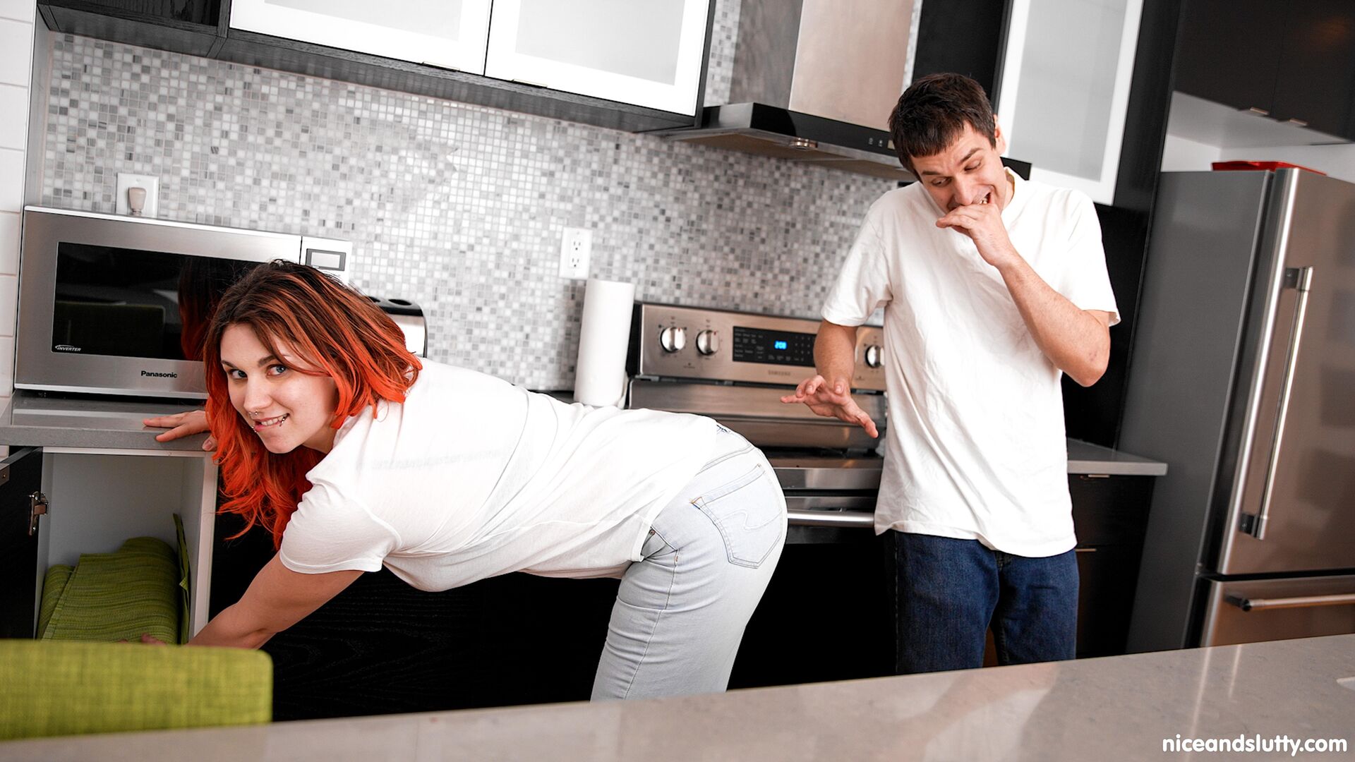 Banged in the ass with her wet t-Shirt