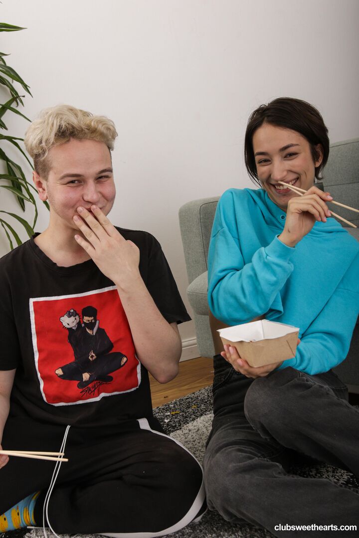 Eating sushi before pussy