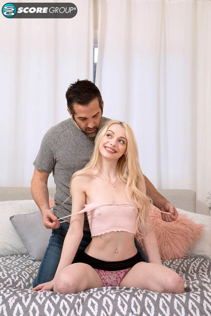 Blonde flattie Cecelia Taylor sucks cock, gets her meaty pussy fucked and her tongue coated with cum.