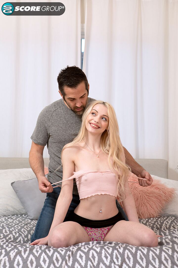 Blonde flattie Cecelia Taylor sucks cock, gets her meaty pussy fucked and her tongue coated with cum.