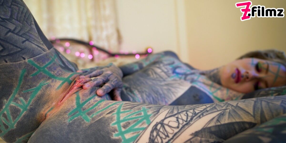 TATTOO girl masturbating, fingering her pussy and ass