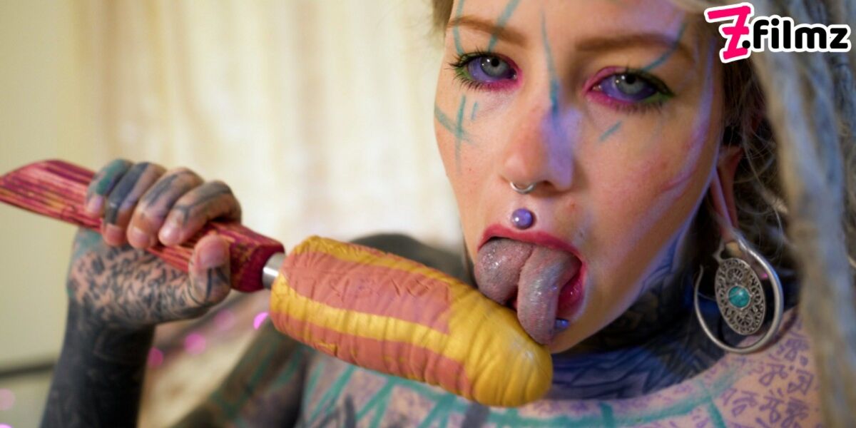 TATTOO girl masturbating, fingering her pussy and ass