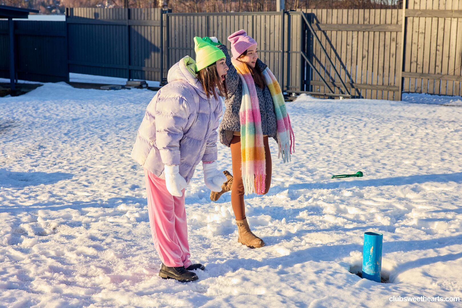 Playful girls love winter
