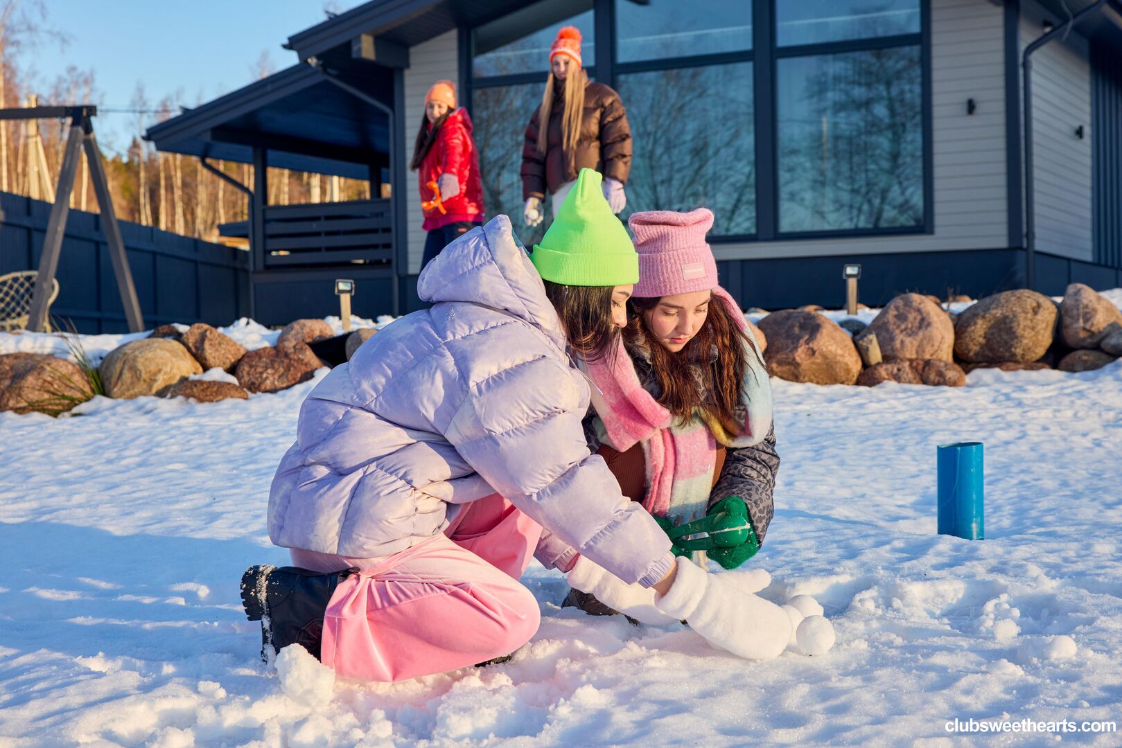 Playful girls love winter