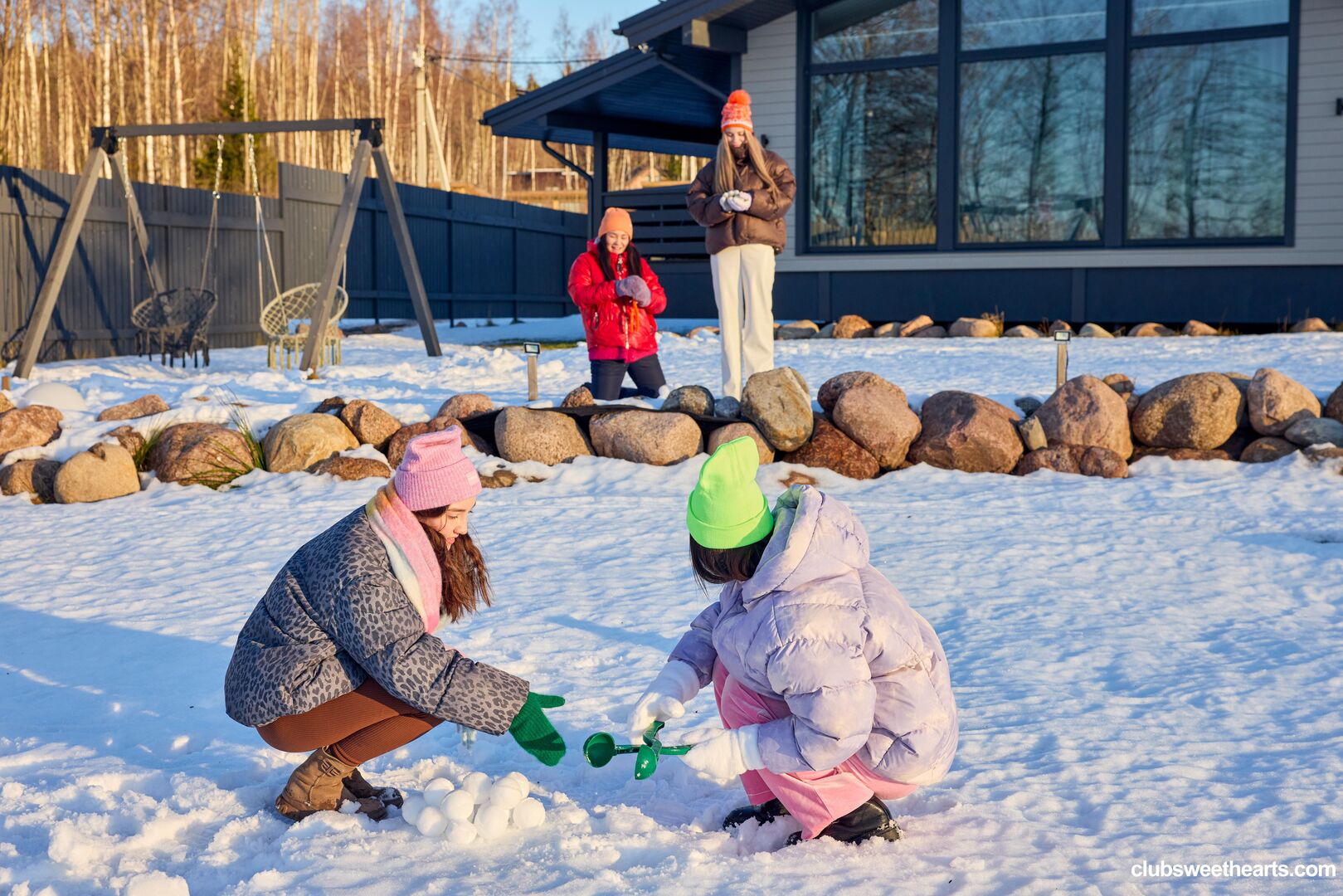 Playful girls love winter