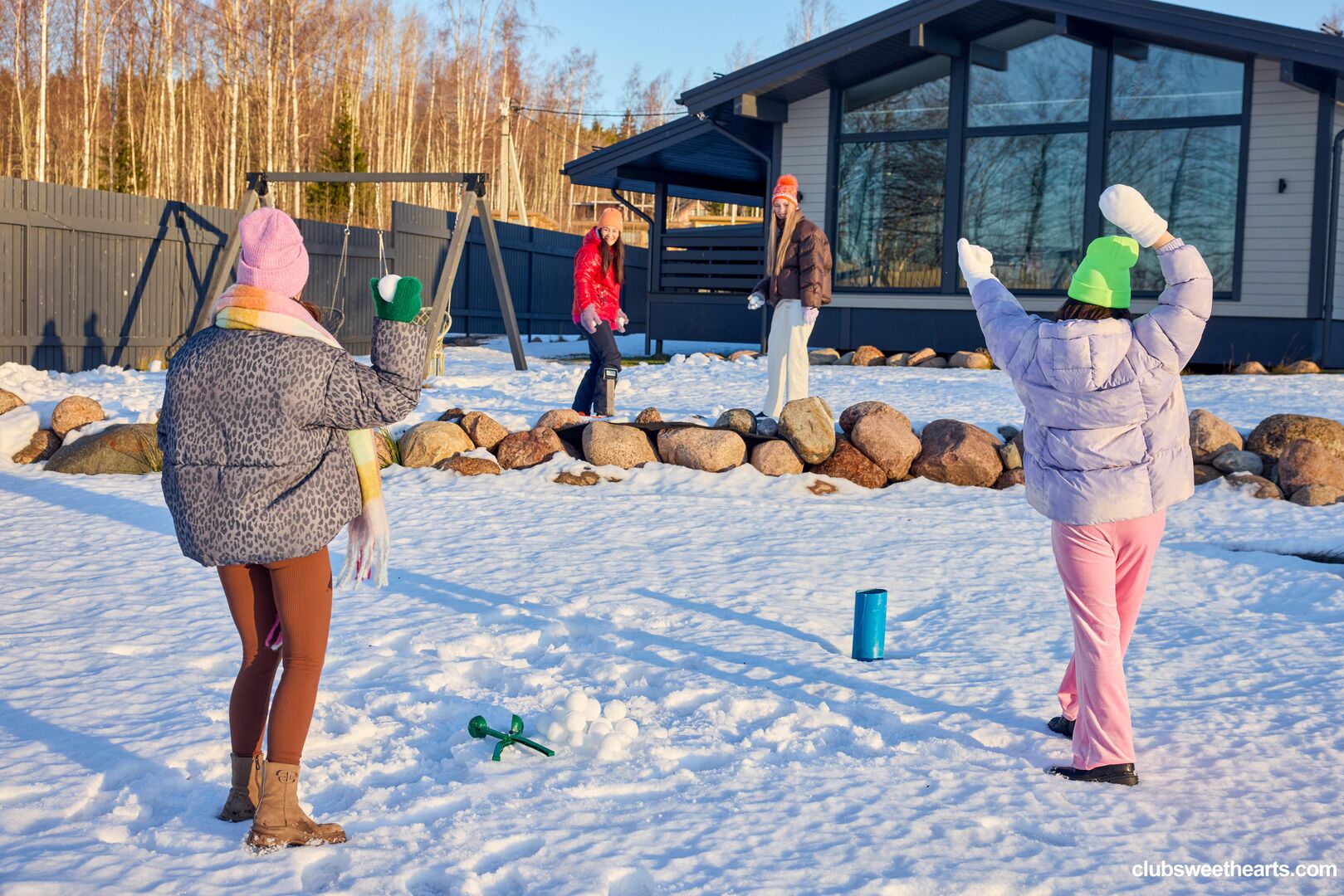 Playful girls love winter