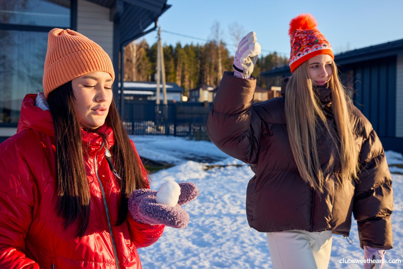 Playful girls love winter