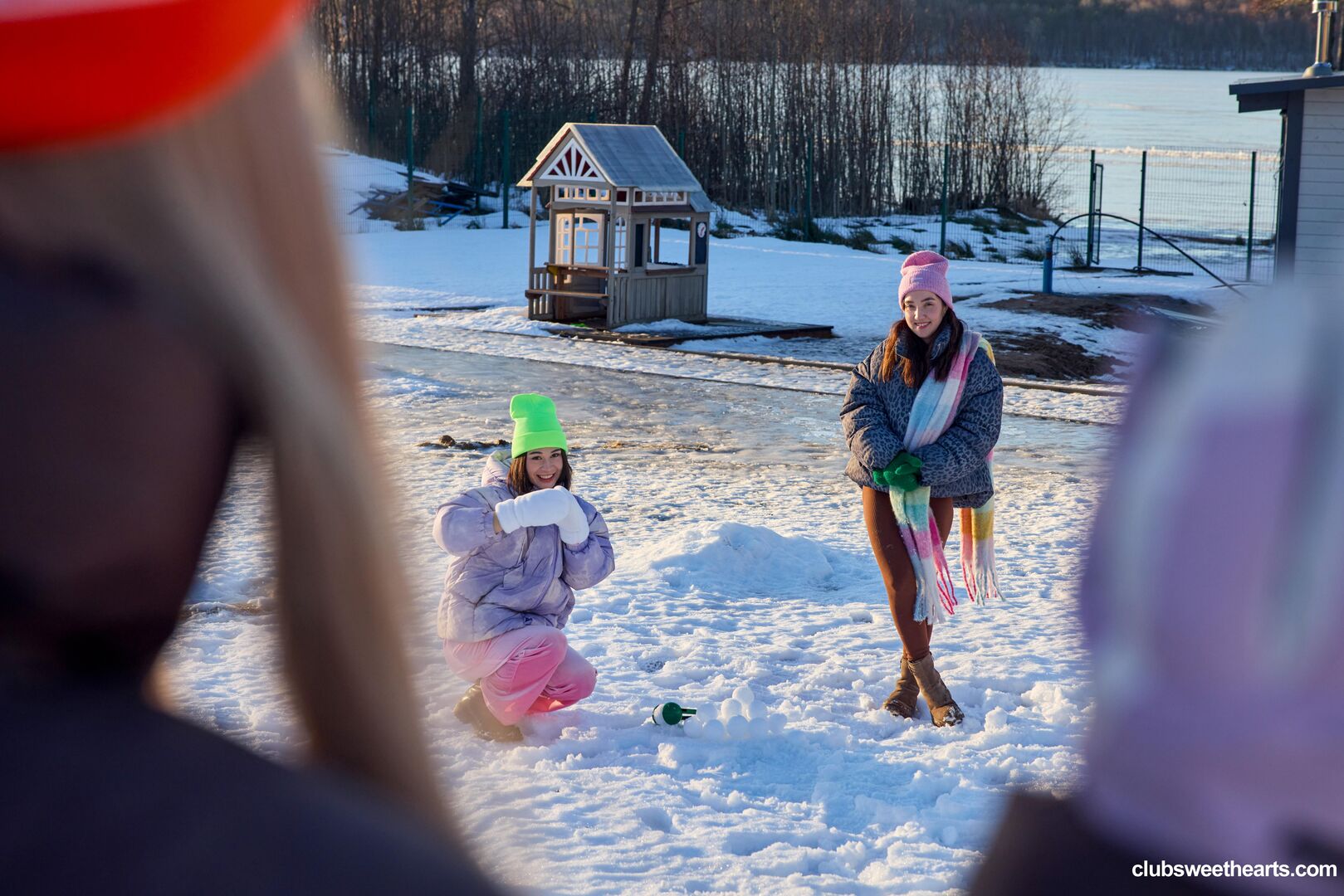 Playful girls love winter