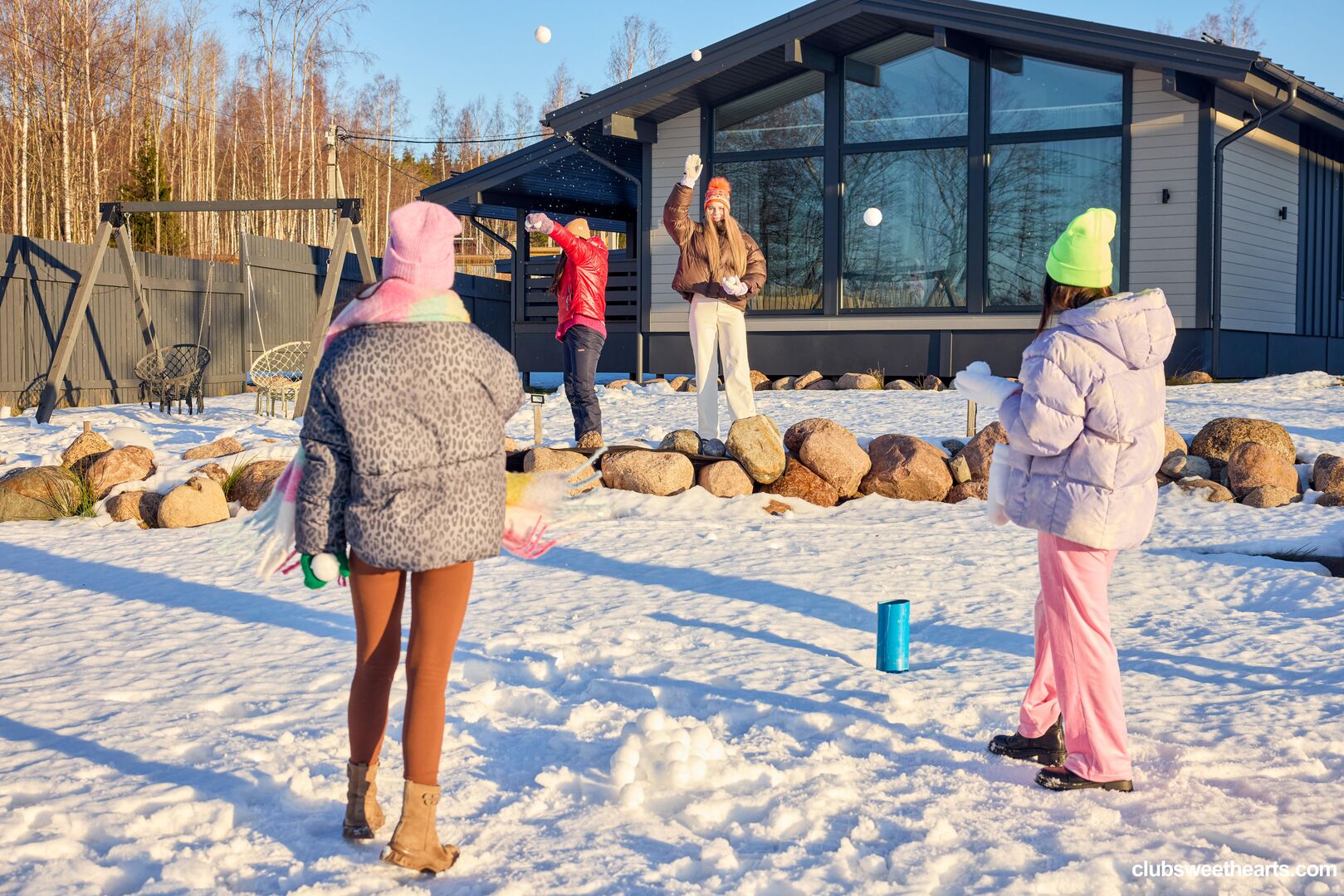 Playful girls love winter