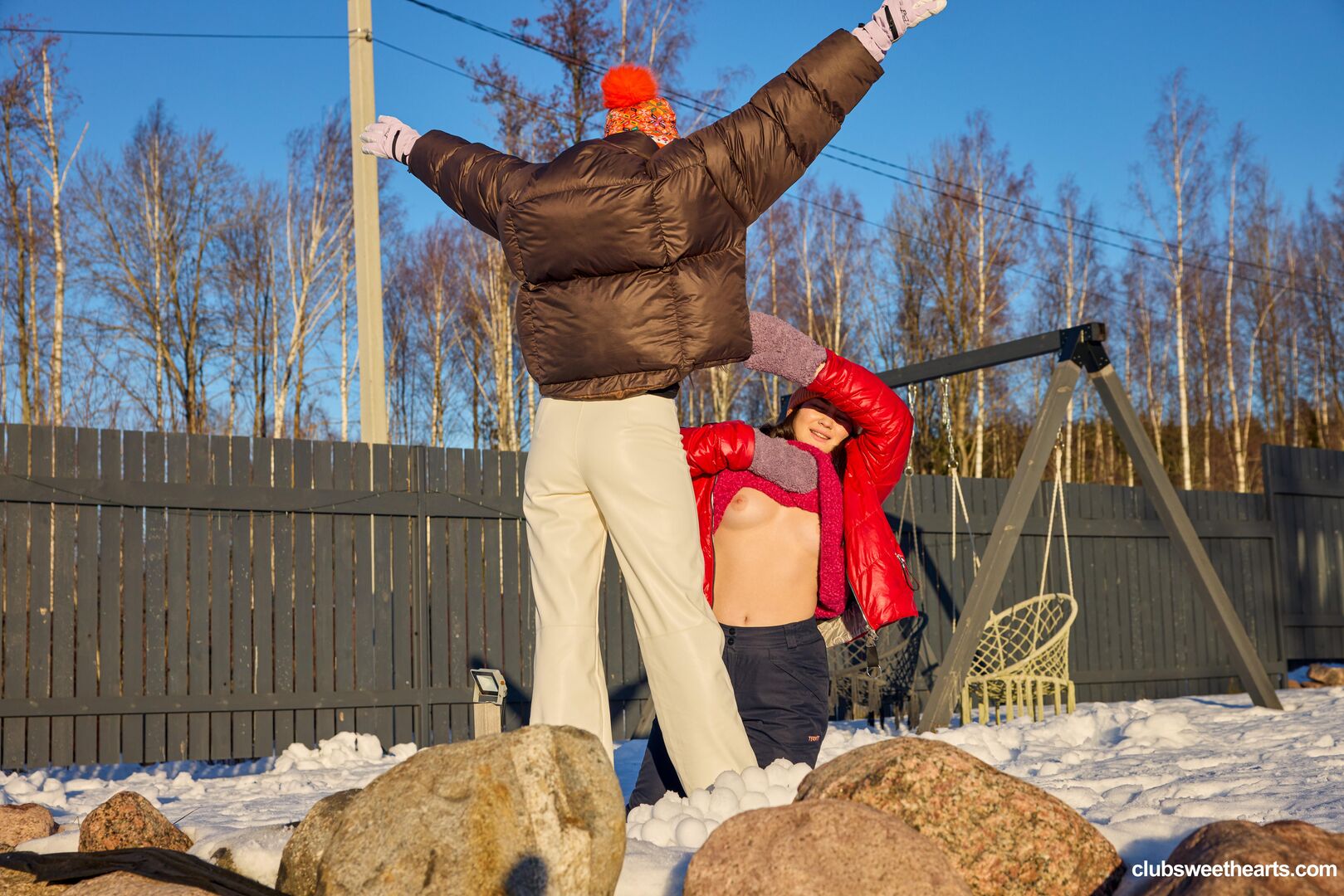 Playful girls love winter
