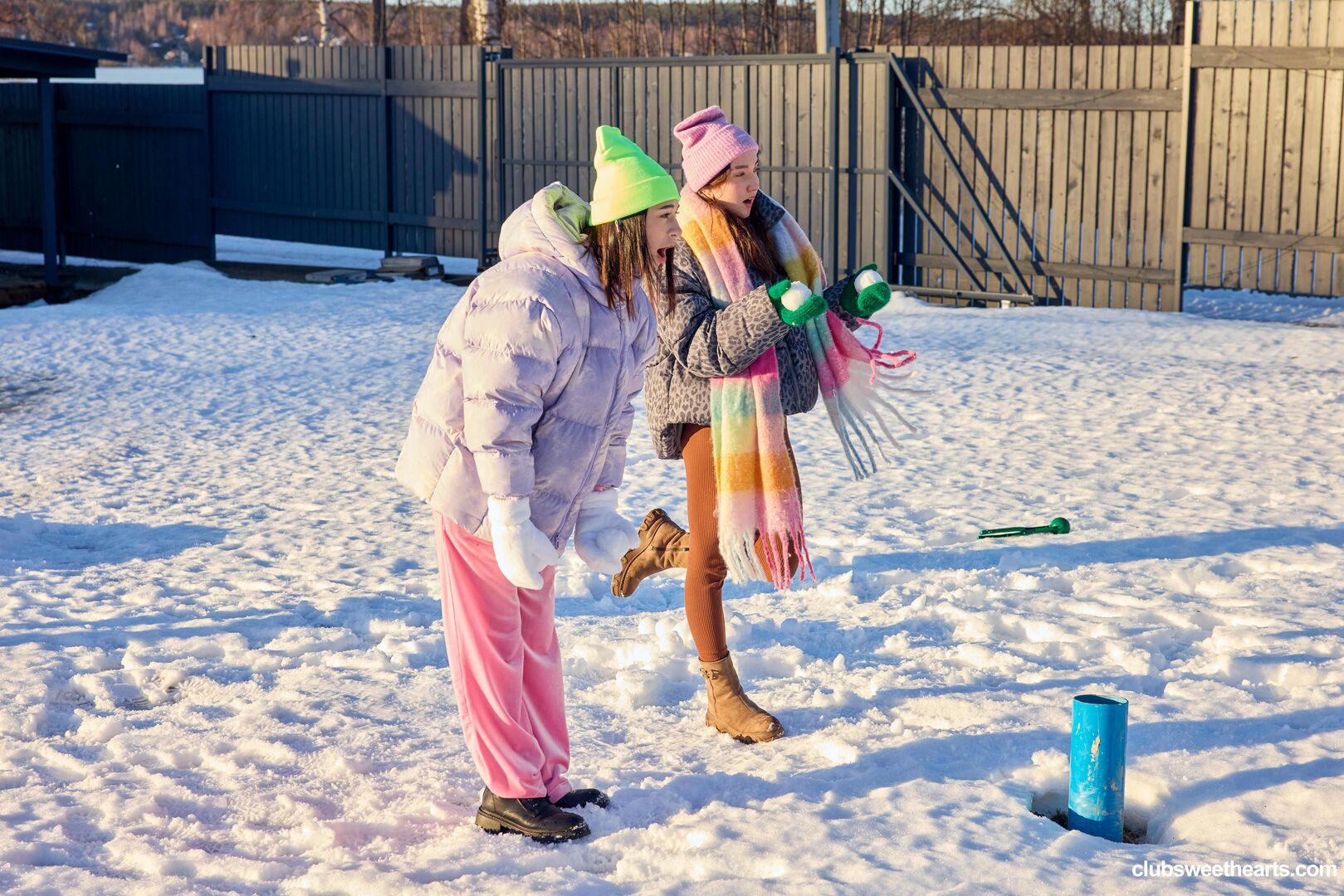 Playful girls love winter