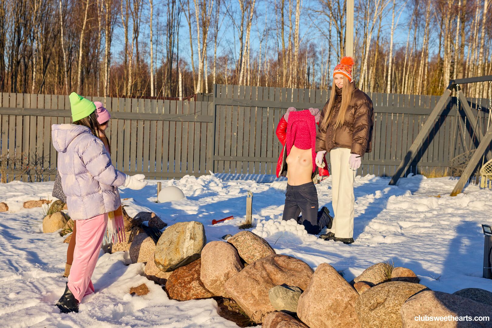 Playful girls love winter
